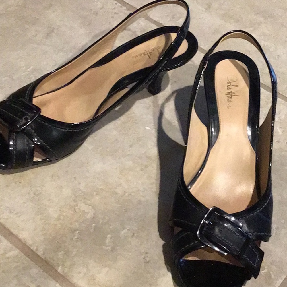 Cole Haan open toe leather sling back heels